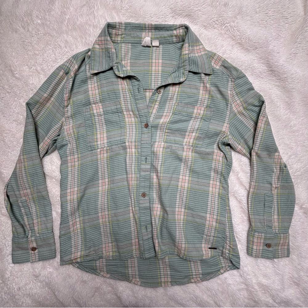 Roxy Green and Pink Casual Button Down Shirt